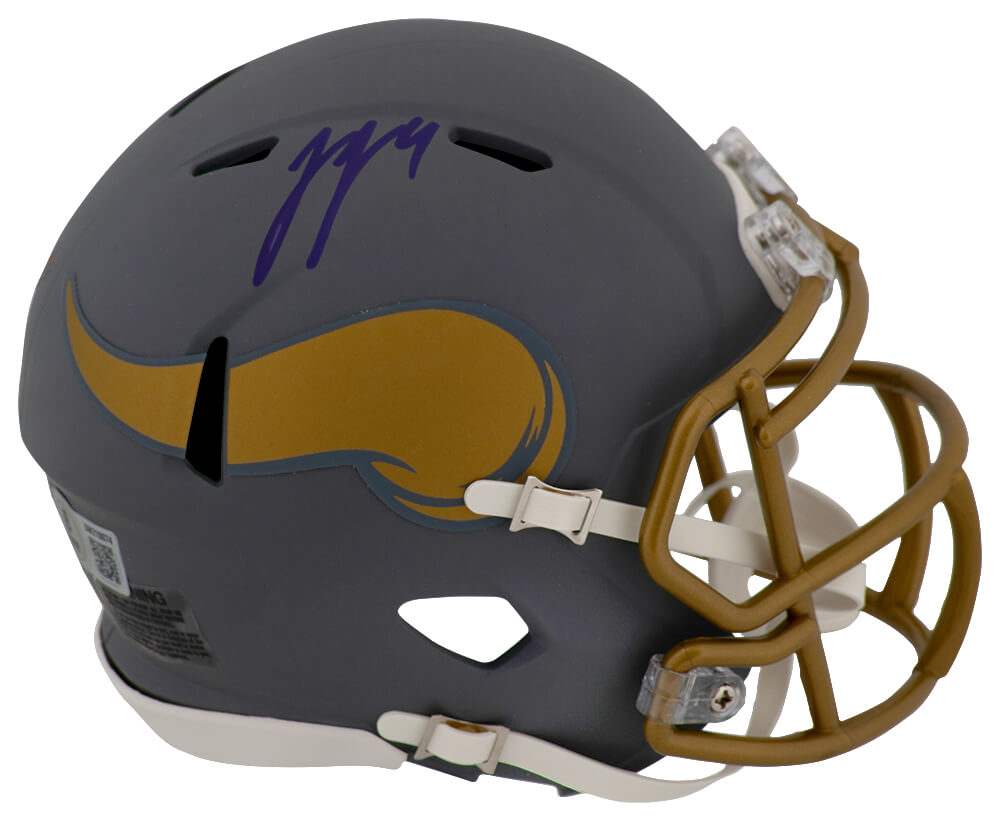J.J. (JJ) McCarthy Minnesota Vikings Autographed Riddell Mini Helmet-Powers Sports Memorabilia