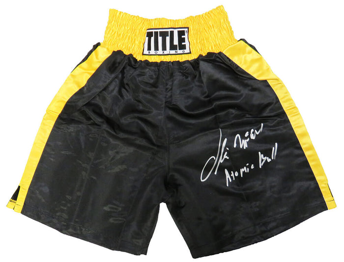 Oliver McCall Autographed Title Black With Gold Trim Boxing Trunks with Atomic Bull-Powers Sports Memorabilia
