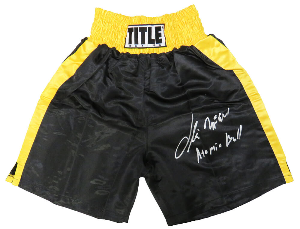 Oliver McCall Autographed Title Black With Gold Trim Boxing Trunks with Atomic Bull-Powers Sports Memorabilia