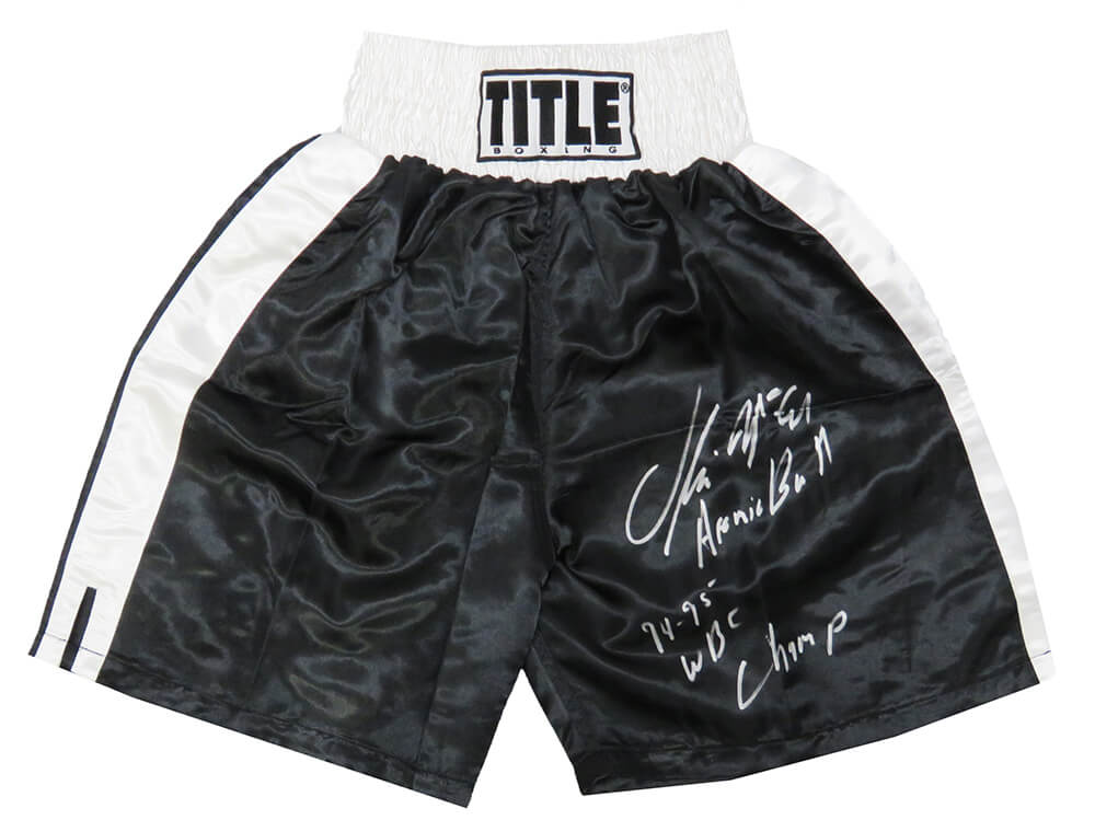 Oliver McCall Autographed Title Black With White Trim Boxing Trunks with Atomic Bull, 94-95 WBC Champ-Powers Sports Memorabilia