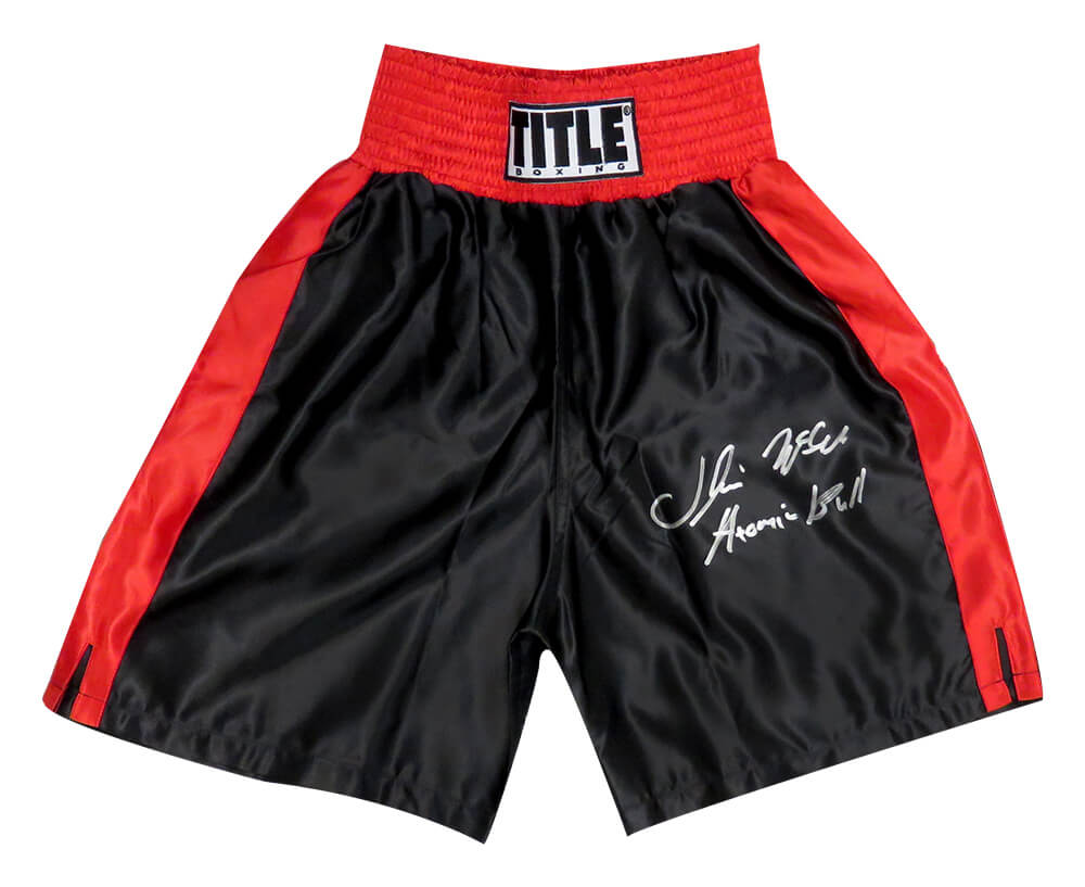 Oliver McCall Autographed Title Black With Red Trim Boxing Trunks with Atomic Bull-Powers Sports Memorabilia