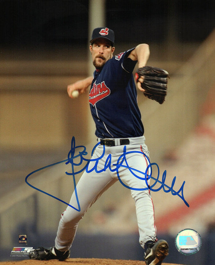 Jack McDowell Autographed Cleveland Indians Pitching 8x10 Photo - (In Blue)-Powers Sports Memorabilia