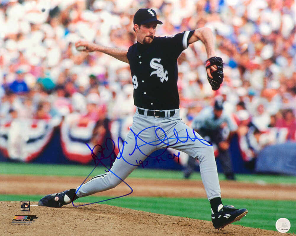 Jack McDowell Autographed Chicago White Sox Black Jersey Pitching 16x20 Photo with 93 AL CY-Powers Sports Memorabilia
