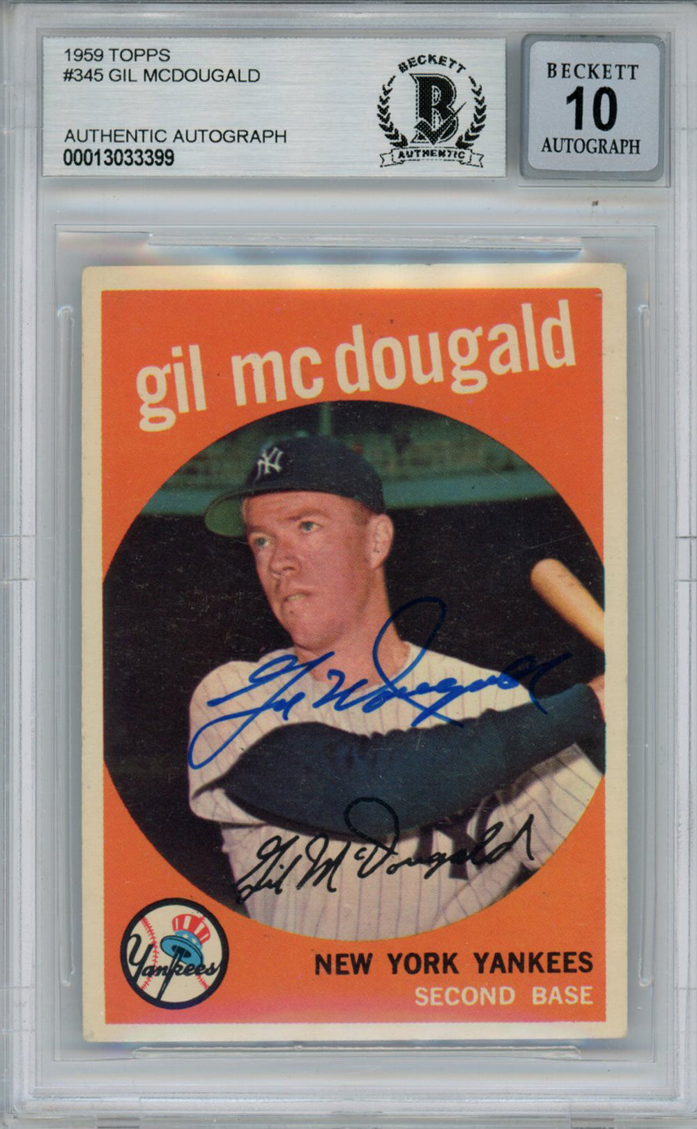 Gil McDougald New York Yankees Signed Card - 1959 Topps #345 Beckett 10 Slab Beckett-Powers Sports Memorabilia