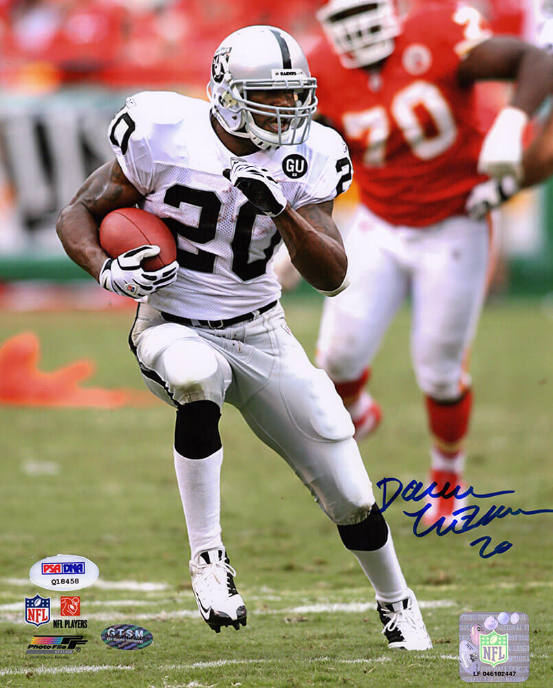 Darren McFadden Autographed Raiders White Jersey vs Chiefs Action 8x10 Photo - (PSA)-Powers Sports Memorabilia