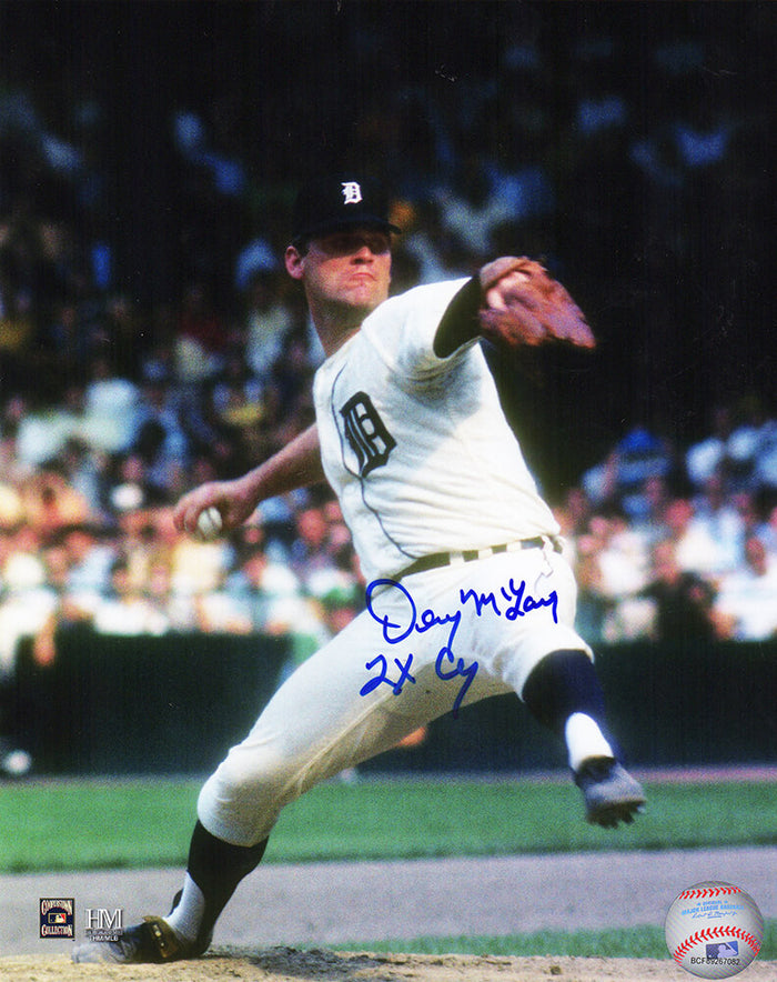 Denny McLain Autographed Detroit Tigers Pitching Action 8x10 Photo with 2x CY-Powers Sports Memorabilia