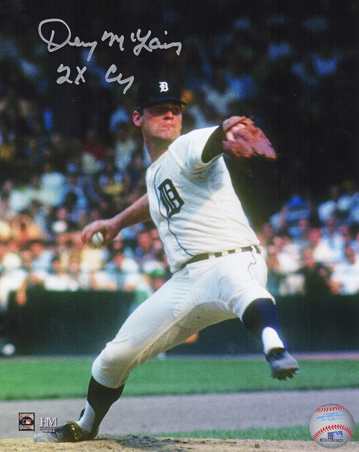 Denny McLain Autographed Detroit Tigers Pitching 8x10 Photo with 2x CY-Powers Sports Memorabilia