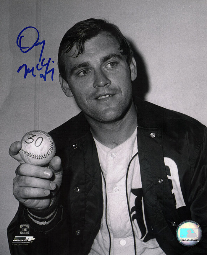 Denny McLain Autographed Detroit Tigers 30 Game Win Baseball B&W 8x10 Photo-Powers Sports Memorabilia