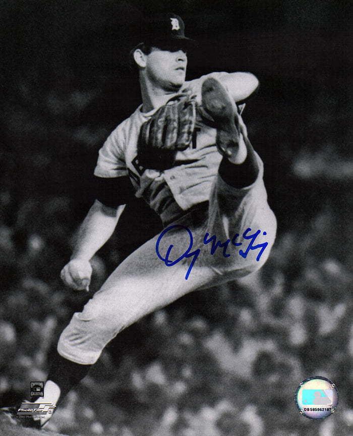 Denny McLain Autographed Detroit Tigers B&W Wind Up Pitching 8x10 Photo-Powers Sports Memorabilia