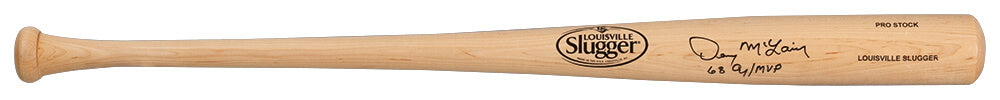 Denny McLain Autographed Louisville Slugger Pro Stock Blonde Baseball Bat with 68 AL Cy, MVP-Powers Sports Memorabilia