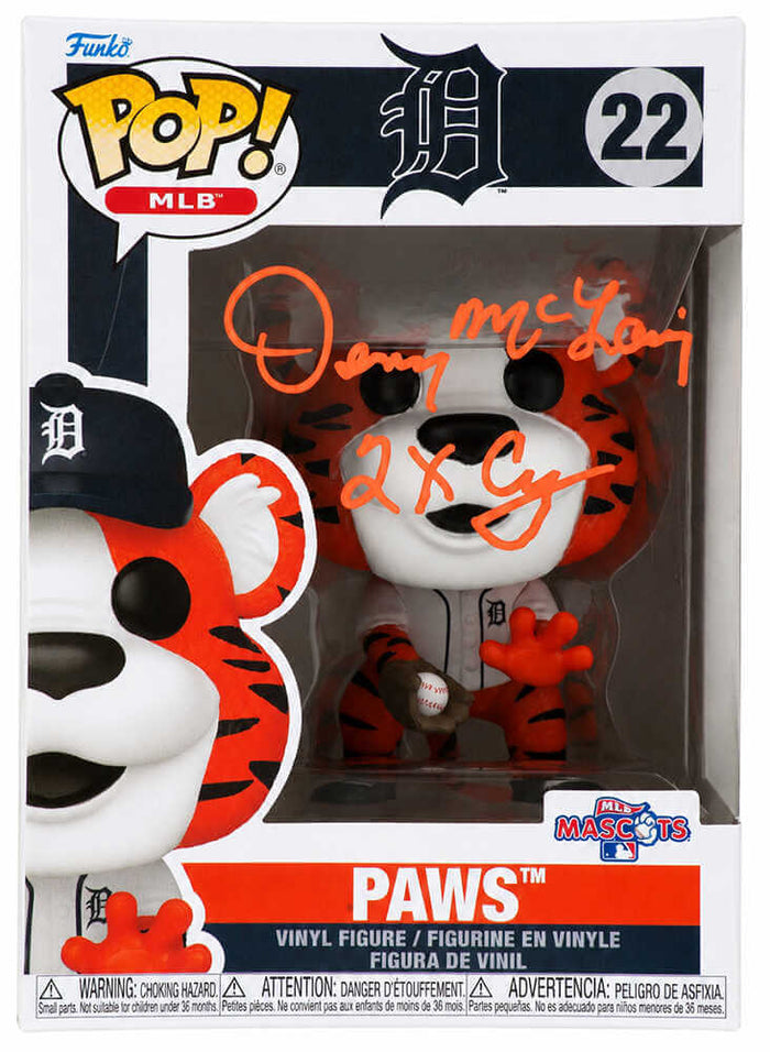 Denny McLain Autographed Detroit Tigers 'Paws' MLB Mascot Funko Pop Doll #22 with 2x CY-Powers Sports Memorabilia