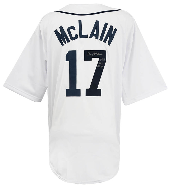 Denny McLain Autographed White Custom Baseball Jersey with 1968 AL MVP-Powers Sports Memorabilia