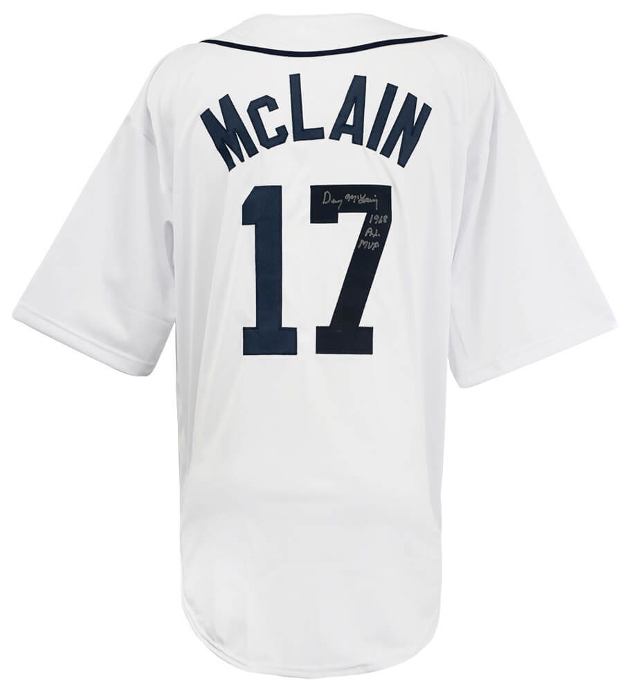 Denny McLain Autographed White Custom Baseball Jersey with 1968 AL MVP-Powers Sports Memorabilia