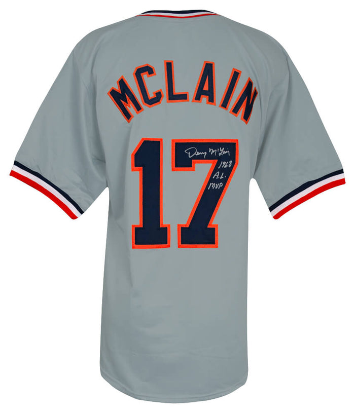 Denny McLain Autographed Grey Custom Baseball Jersey with 68 AL MVP-Powers Sports Memorabilia