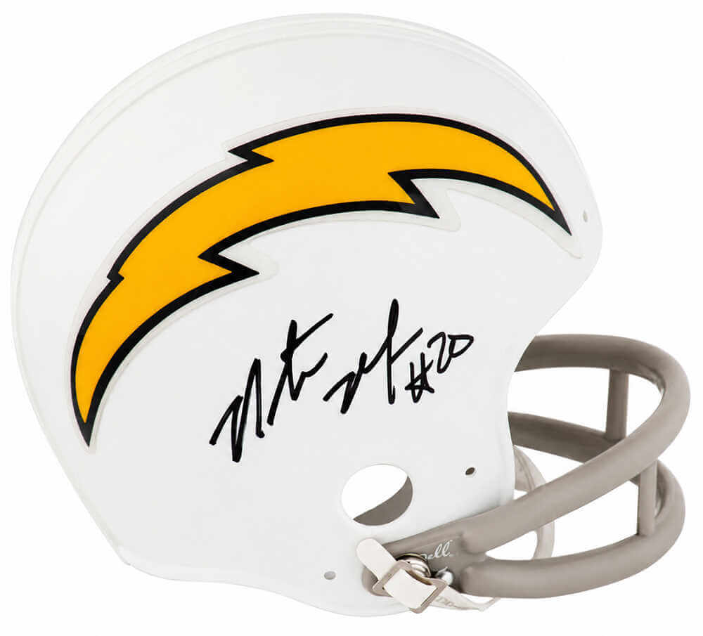 Natrone Means Autographed Chargers White Throwback 2-Bar Riddell (VSR4) Mini Helmet-Powers Sports Memorabilia