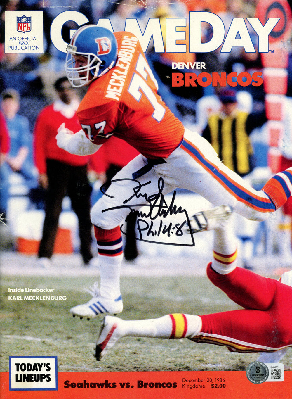Karl Mecklenburg Denver Broncos Signed Magazine - Broncos 12/20/86 Gameday Magazine Beckett-Powers Sports Memorabilia