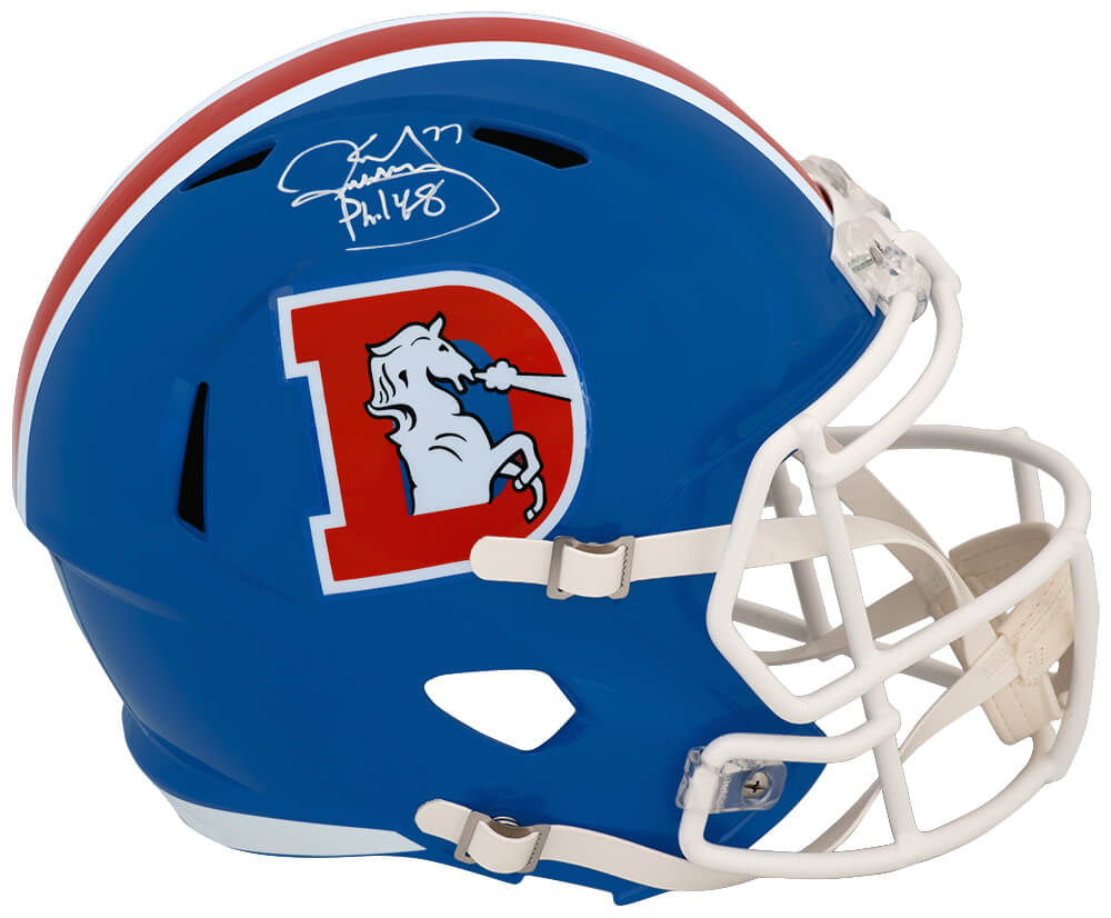 Karl Mecklenburg Autographed Denver Broncos Throwback Riddell Full Size Speed Replica Helmet-Powers Sports Memorabilia