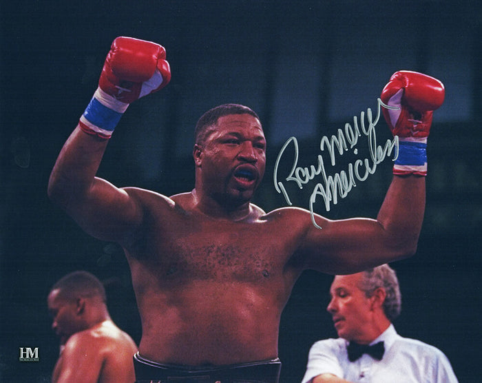 Ray Mercer Autographed Boxing Arms Raised 8x10 Photo with Merciless-Powers Sports Memorabilia