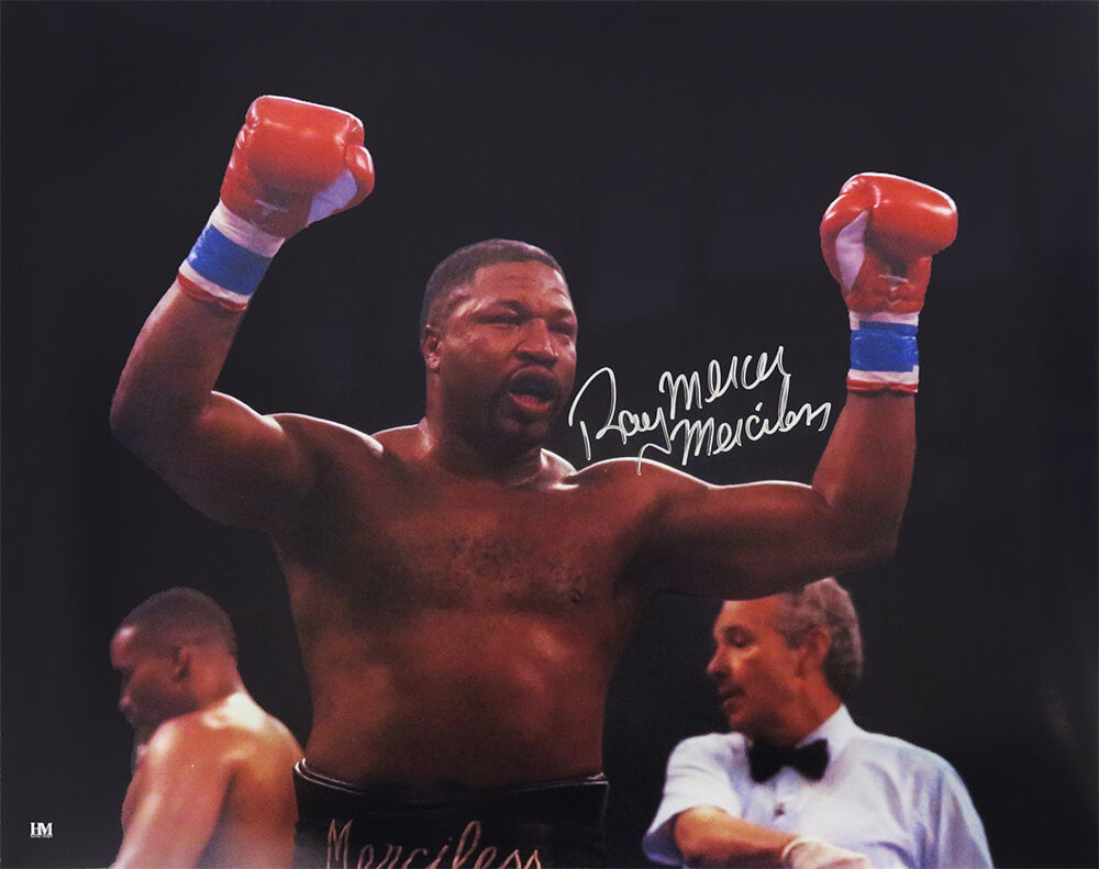 Ray Mercer Autographed Boxing Arms Raised 16x20 Photo with Merciless-Powers Sports Memorabilia