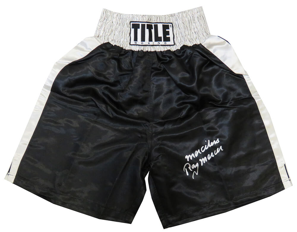 Ray Mercer Autographed Title Black With Silver Waist Boxing Trunks with Merciless-Powers Sports Memorabilia