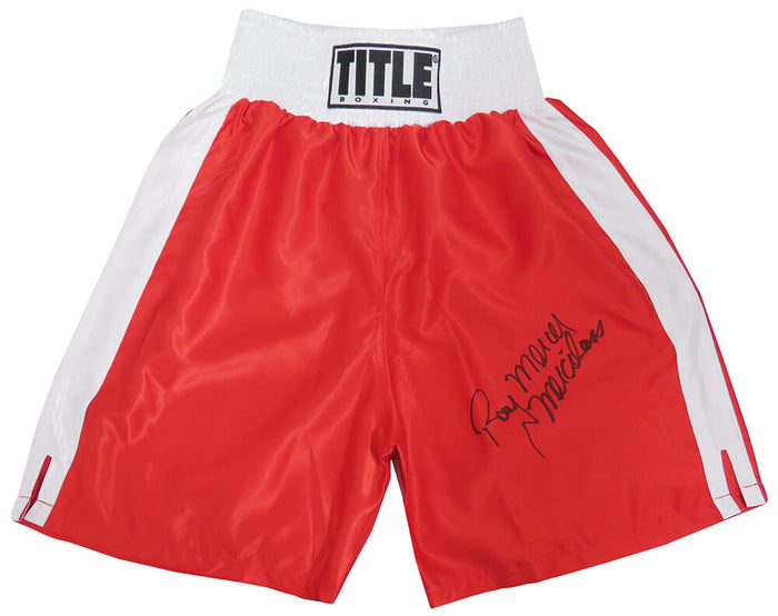Ray Mercer Autographed Title Red With White Trim Boxing Trunks with Merciless-Powers Sports Memorabilia