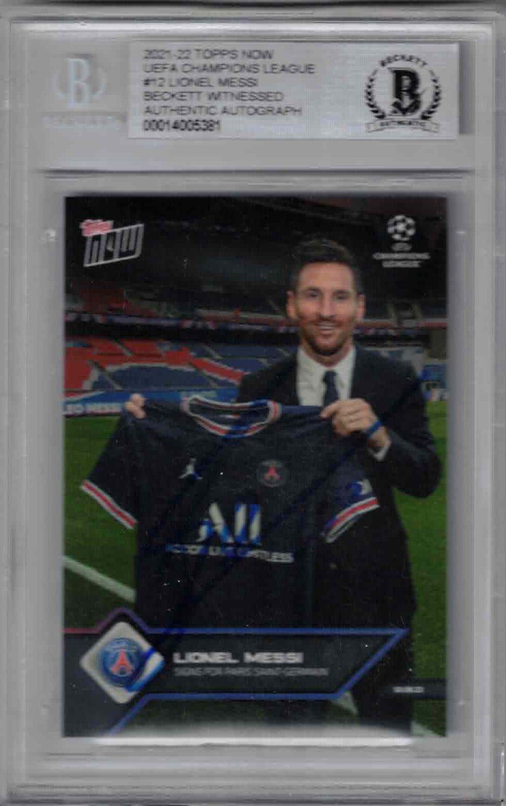 Lionel Messi Psg Signed Card - 2021 Topps Now #12 BAS Slab Beckett-Powers Sports Memorabilia