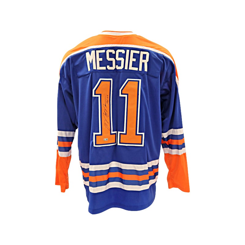 Mark Messier Edmonton Oilers Signed & Inscribed HOF 07 Blue Replica Jersey (Black Ink)-Powers Sports Memorabilia