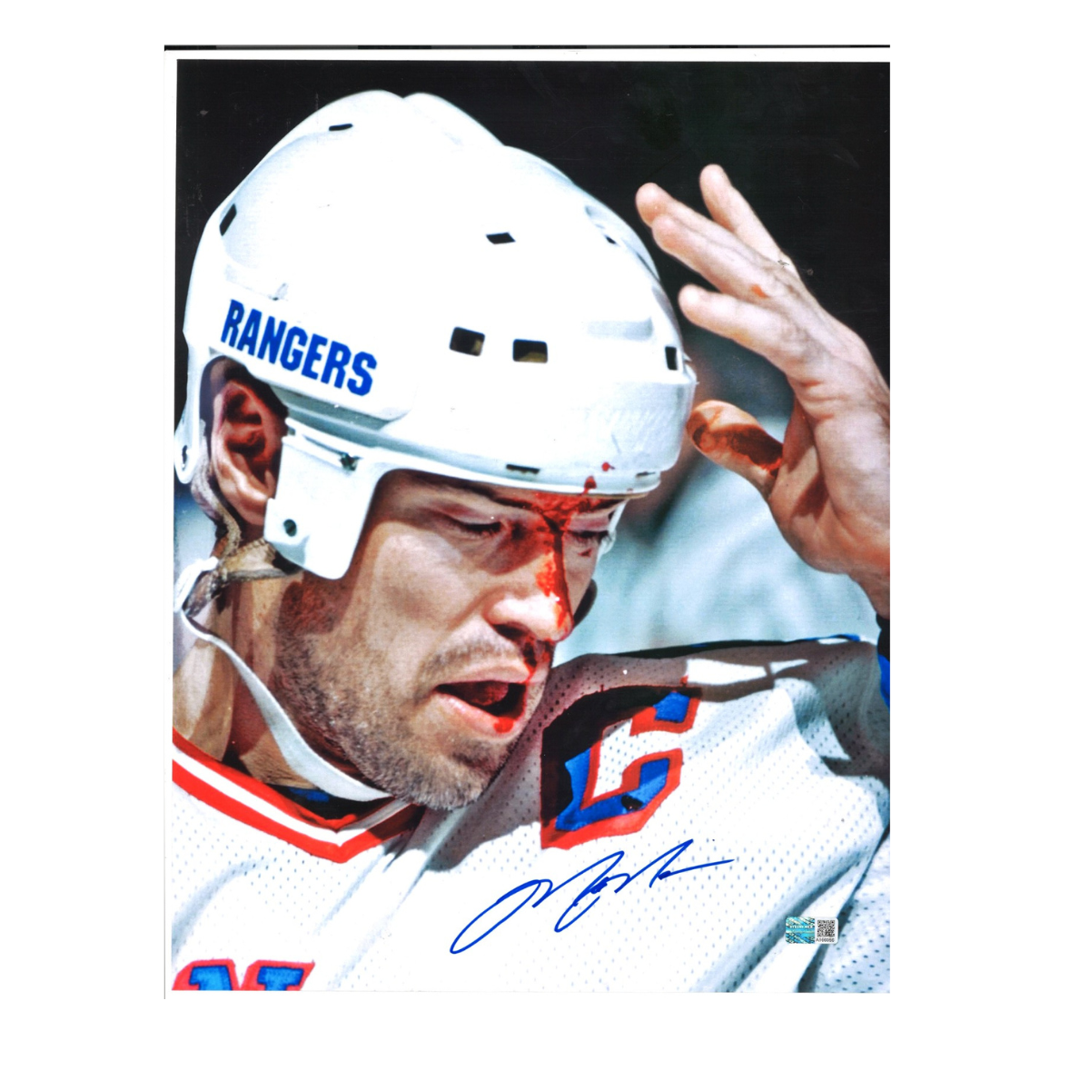 Mark Messier New York Rangers Signed 11x14 Blood Photo-Powers Sports Memorabilia
