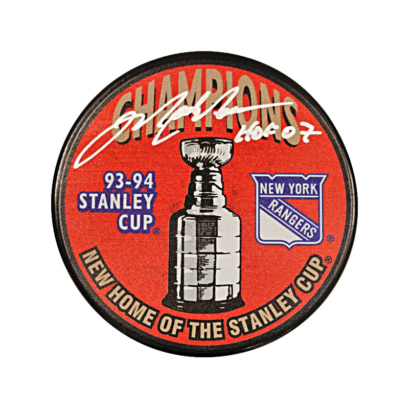 Mark Messier New York Rangers Signed & Inscribed "HOF 07" 93/94 Stanley Cup Champions Puck (Silver Ink)-Powers Sports Memorabilia