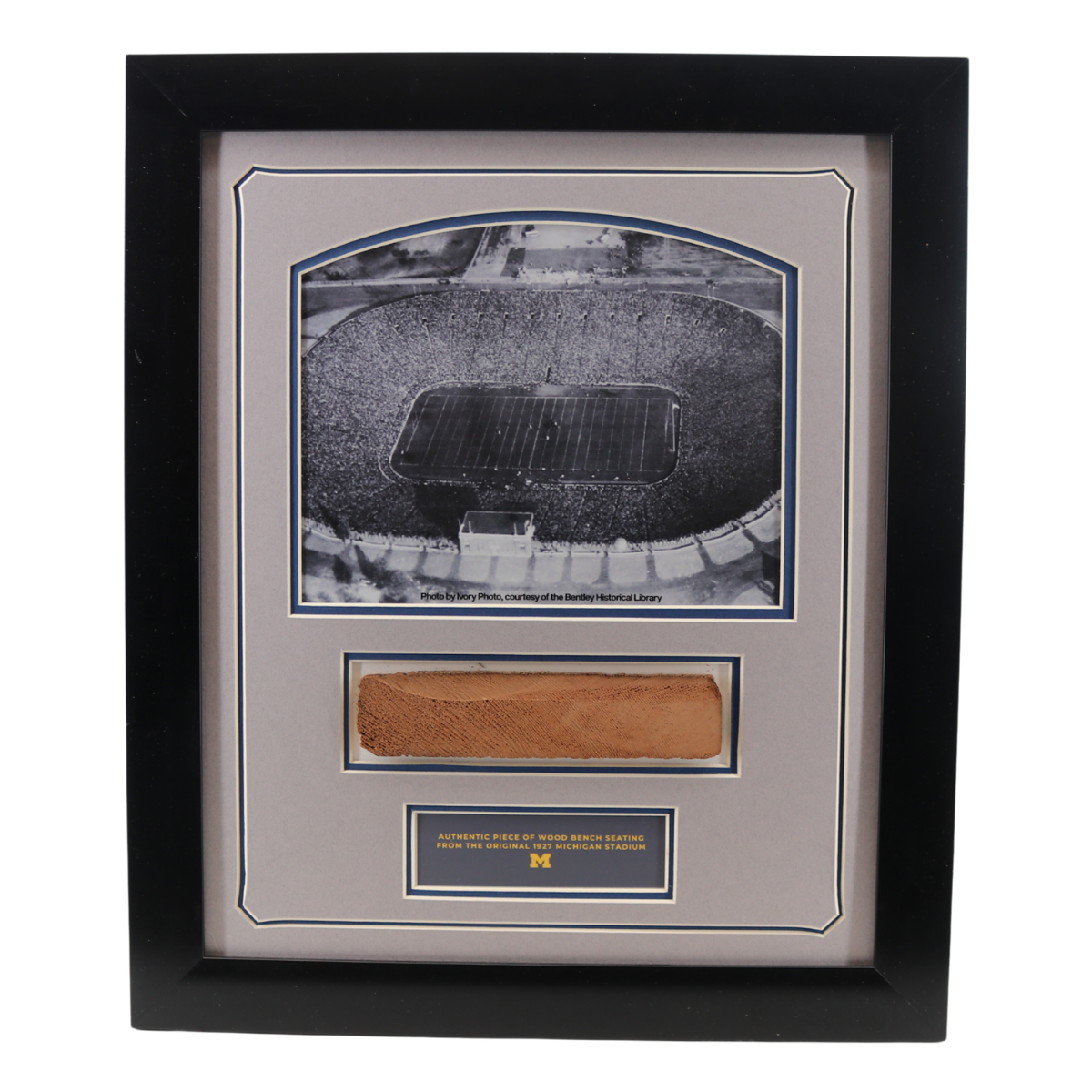 Michigan Wolverines Authentic 1927 Seven Inch Big House Bench Seat 17x20 Frame-Powers Sports Memorabilia