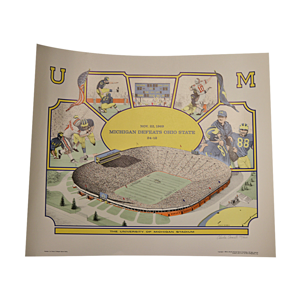 Michigan Defeats Ohio State 24 12 Nov 22 1969 20x24 Art Print LE 790/3000-Powers Sports Memorabilia