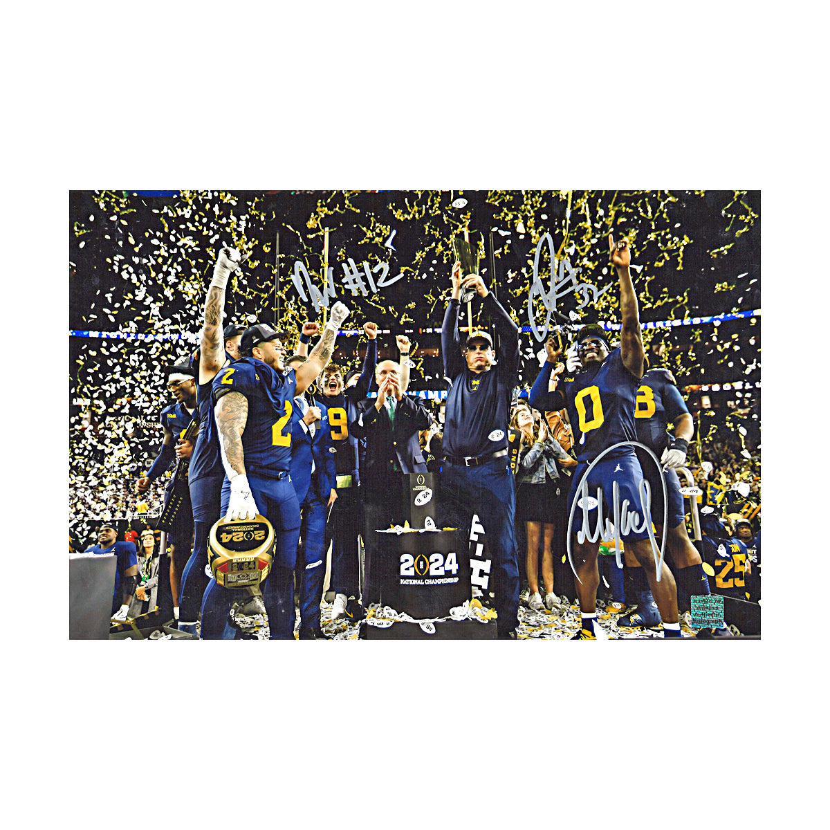 Mike Sainristil, Jaylen Harrell & Josh Wallace Signed 11x17 Photo (Playball Ink Holo)-Powers Sports Memorabilia