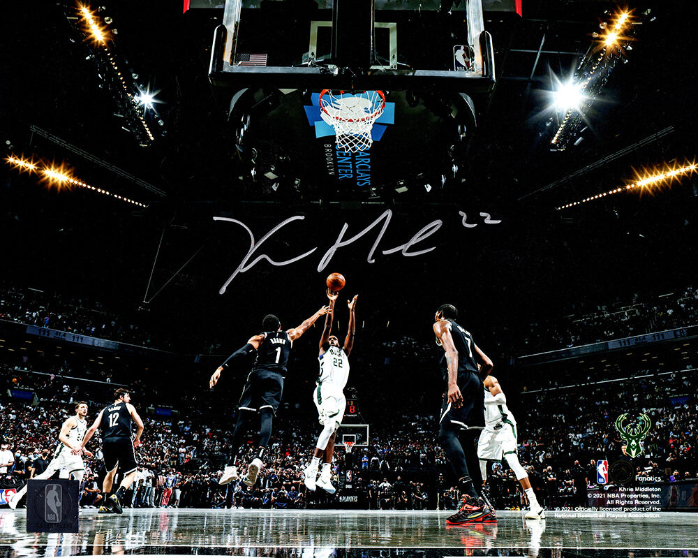 Khris Middleton Autographed Milwaukee Bucks Shooting Action 8x10 Photo-Powers Sports Memorabilia