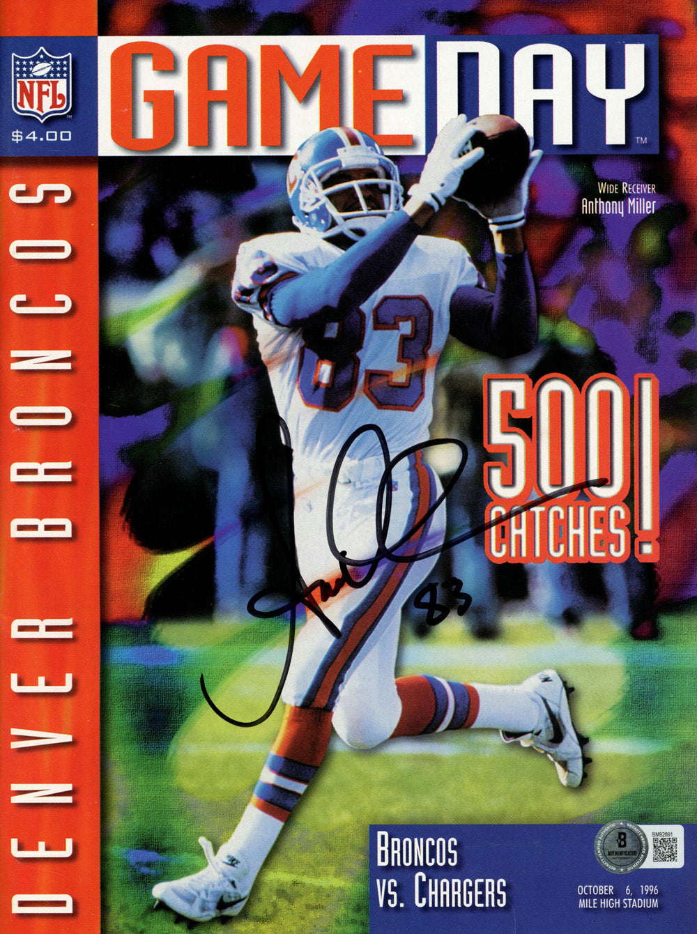 Anthony Miller Denver Broncos Signed Magazine - Broncos 10/6/96 Gameday Magazine Beckett Beckett-Powers Sports Memorabilia