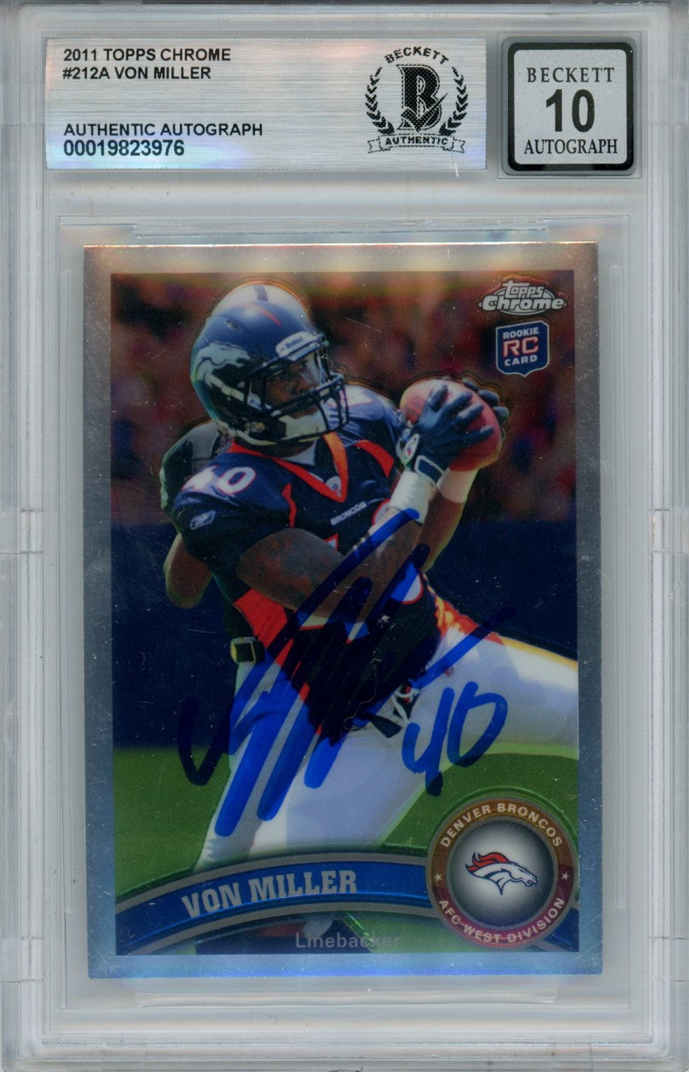 Von Miller Denver Broncos Signed Card - 2011 Topps Chrome #212 10 auto Slab Beckett Beckett-Powers Sports Memorabilia