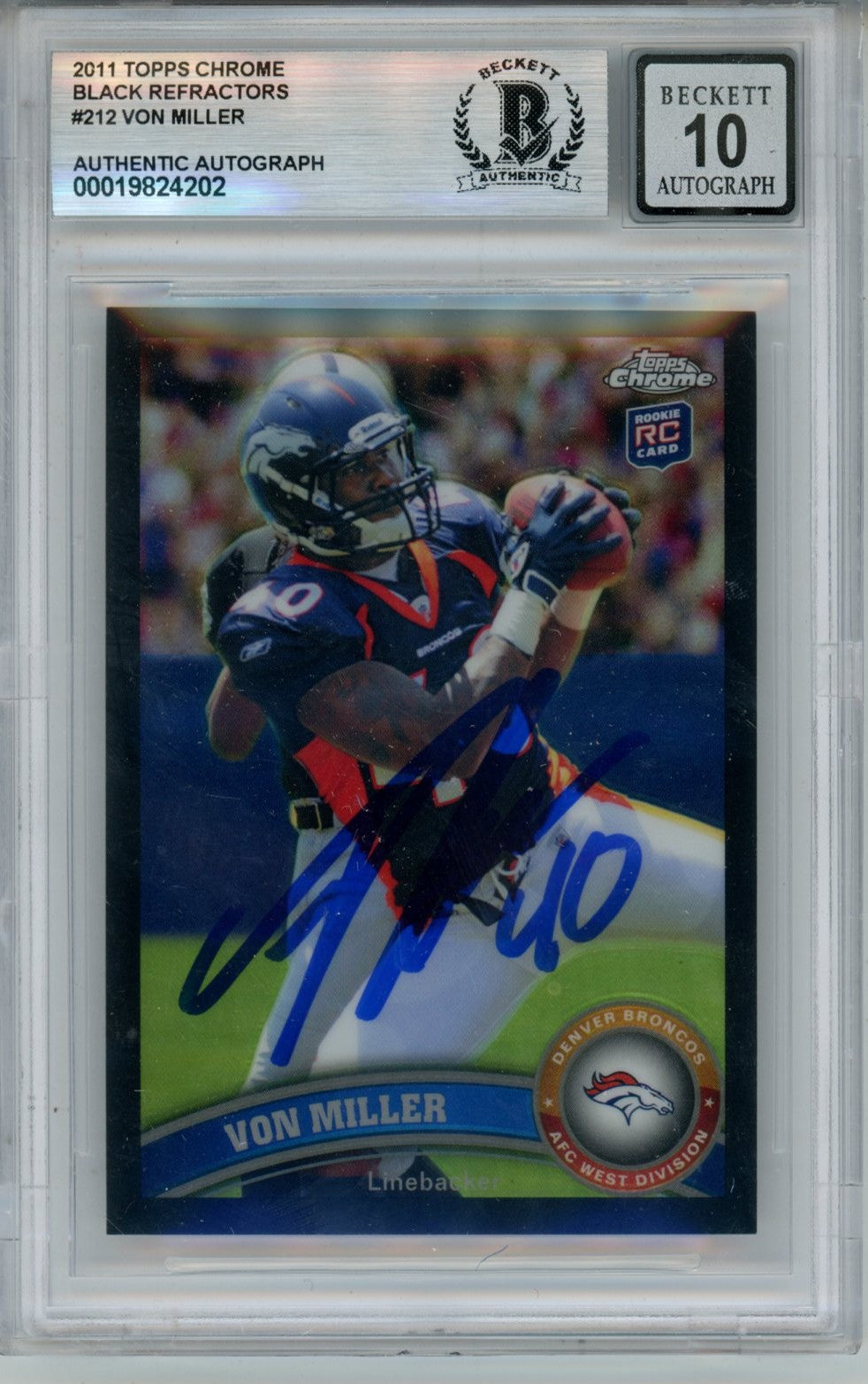 Von Miller Denver Broncos Signed Card - 2011 Topps Chrome 212 /299 Refractor 10auto Beckett-Powers Sports Memorabilia