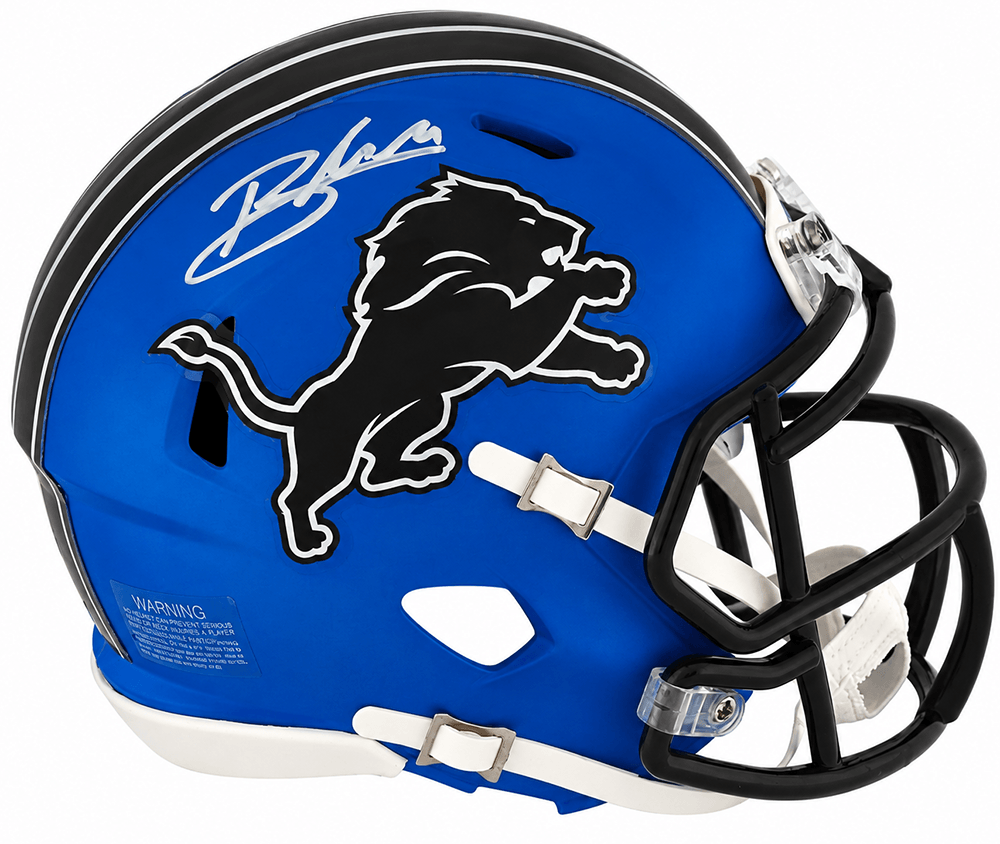 Blake Miller Autographed Detroit Lions 2024 Alternate Blue Riddell Speed Mini Helmet-Powers Sports Memorabilia