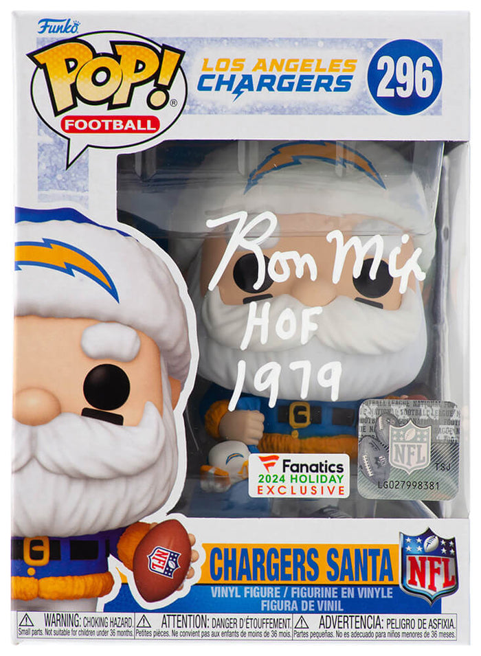 Ron Mix Autographed Los Angeles Chargers SANTA Funko Pop Doll #296 with HOF 1979-Powers Sports Memorabilia