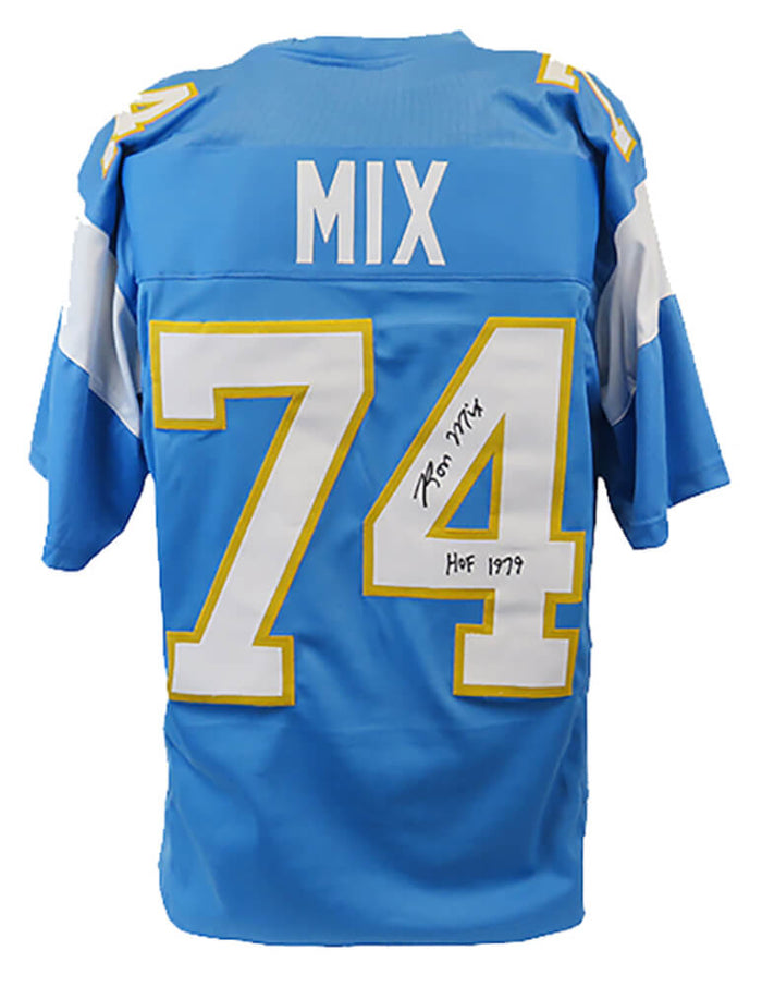 Ron Mix Autographed Powder Blue Custom Football Jersey with HOF 1979-Powers Sports Memorabilia