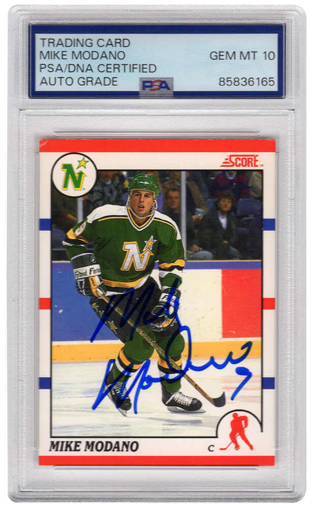 Mike Modano Autographed Minnesota North Stars 1990-91 Score Hockey Rookie Card #120 - (PSA Encapsulated - Auto Grade 10)-Powers Sports Memorabilia