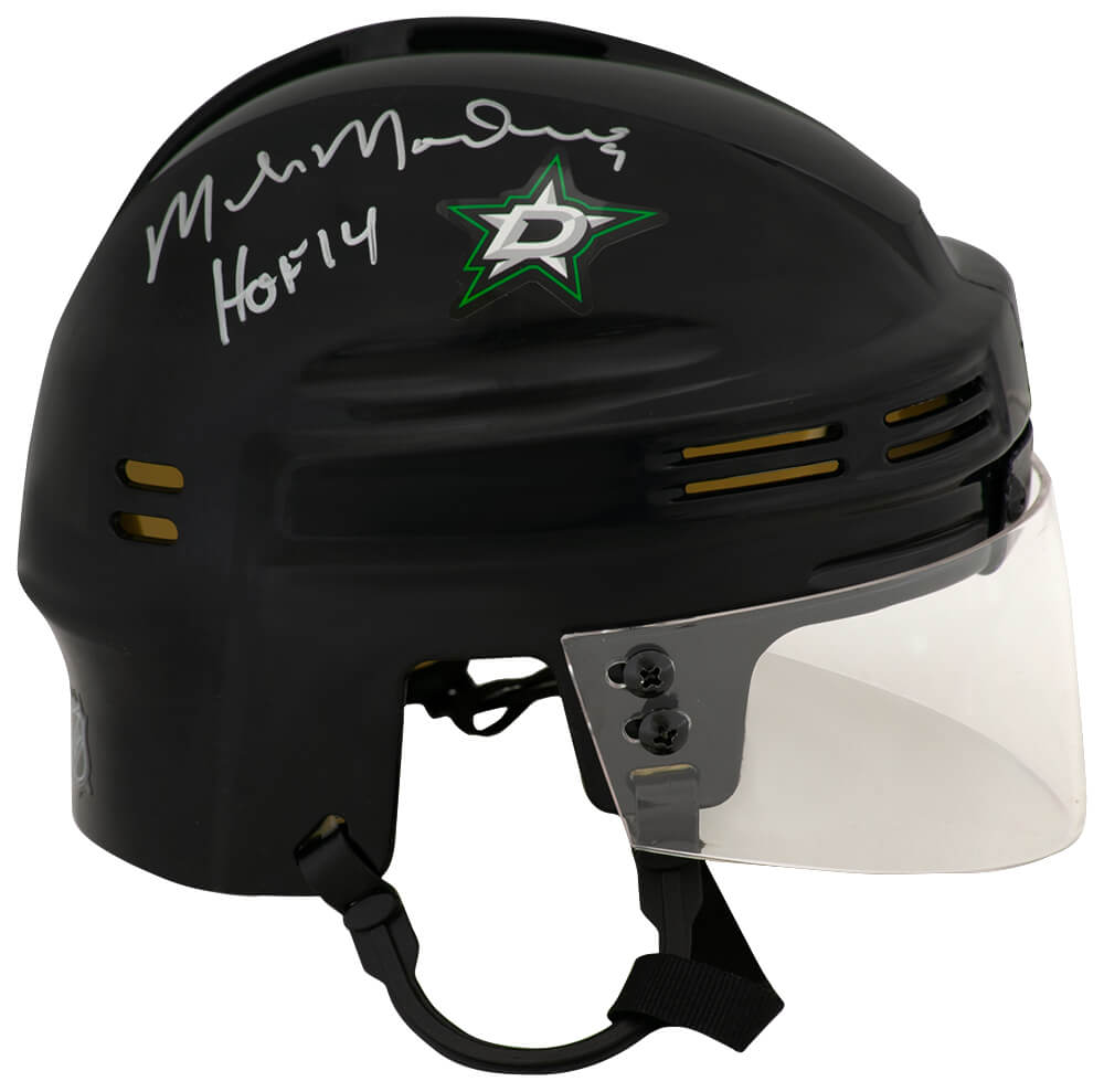 Mike Modano Autographed Dallas Stars Black Hockey Mini Helmet with HOF'14-Powers Sports Memorabilia