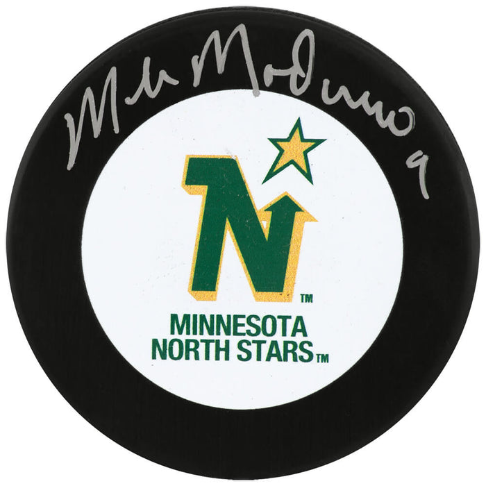 Mike Modano Autographed Minnesota North Stars Team Logo Hockey Puck-Powers Sports Memorabilia