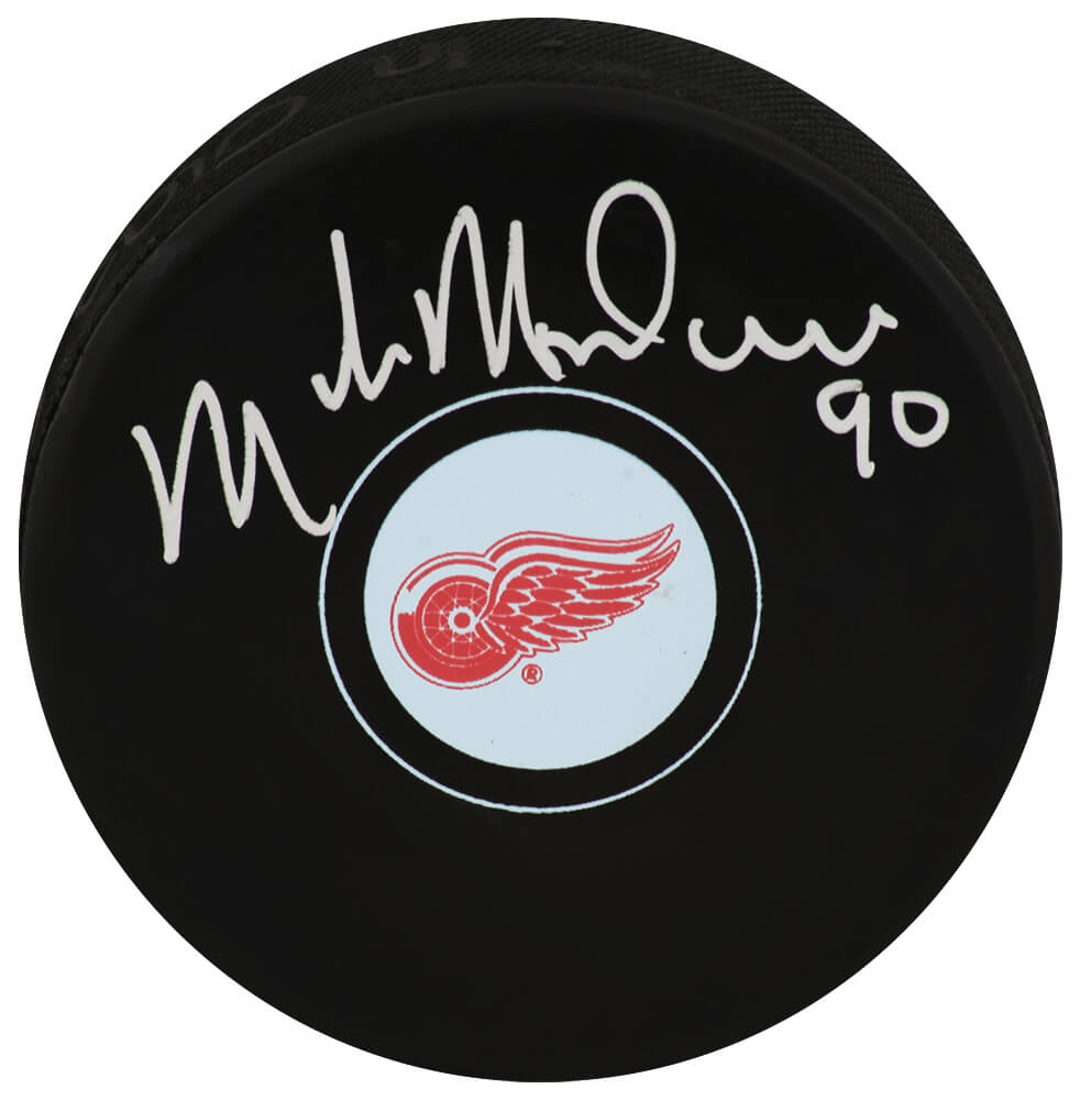 Mike Modano Autographed Detroit Red Wings Logo Hockey Puck-Powers Sports Memorabilia