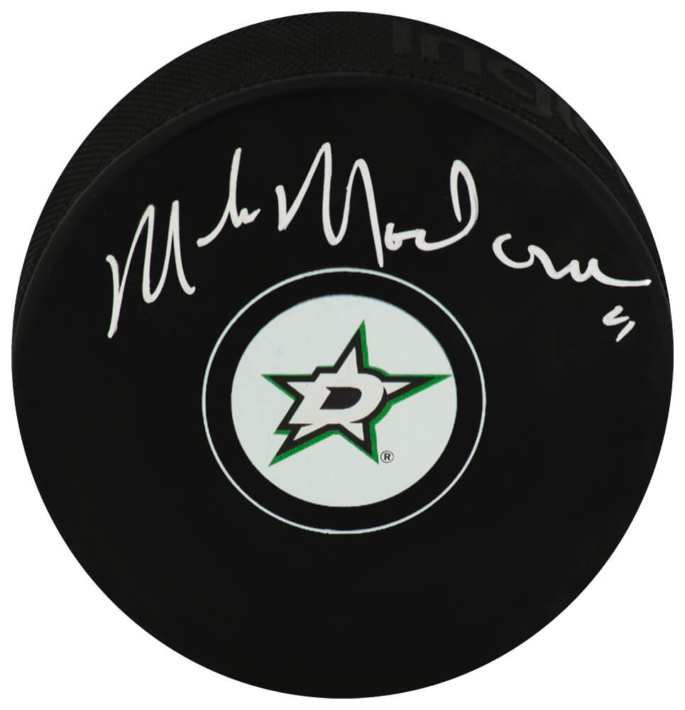 Mike Modano Autographed Dallas Stars Logo Hockey Puck-Powers Sports Memorabilia