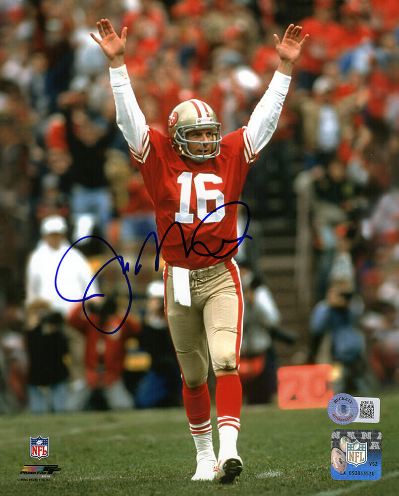 Joe Montana San Francisco 49ers Autographed Arms Raised Jersey 8x10 Photo-Powers Sports Memorabilia