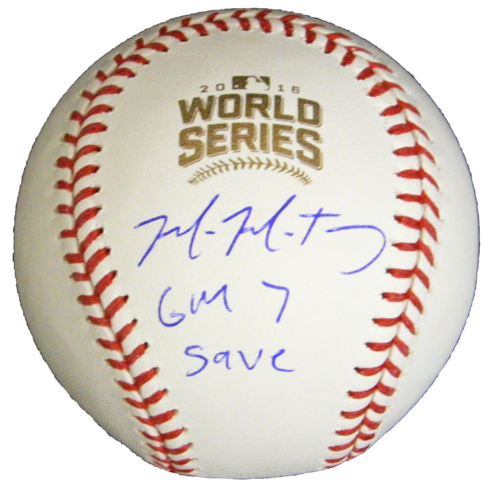 Mike Montgomery Autographed Rawlings Official 2016 World Series Baseball with Gm 7 Save-Powers Sports Memorabilia