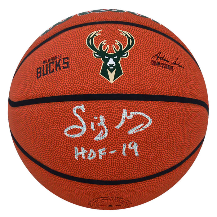 Sidney Moncrief Milwaukee Bucks Autographed Logo Wilson NBA Basketball-Powers Sports Memorabilia