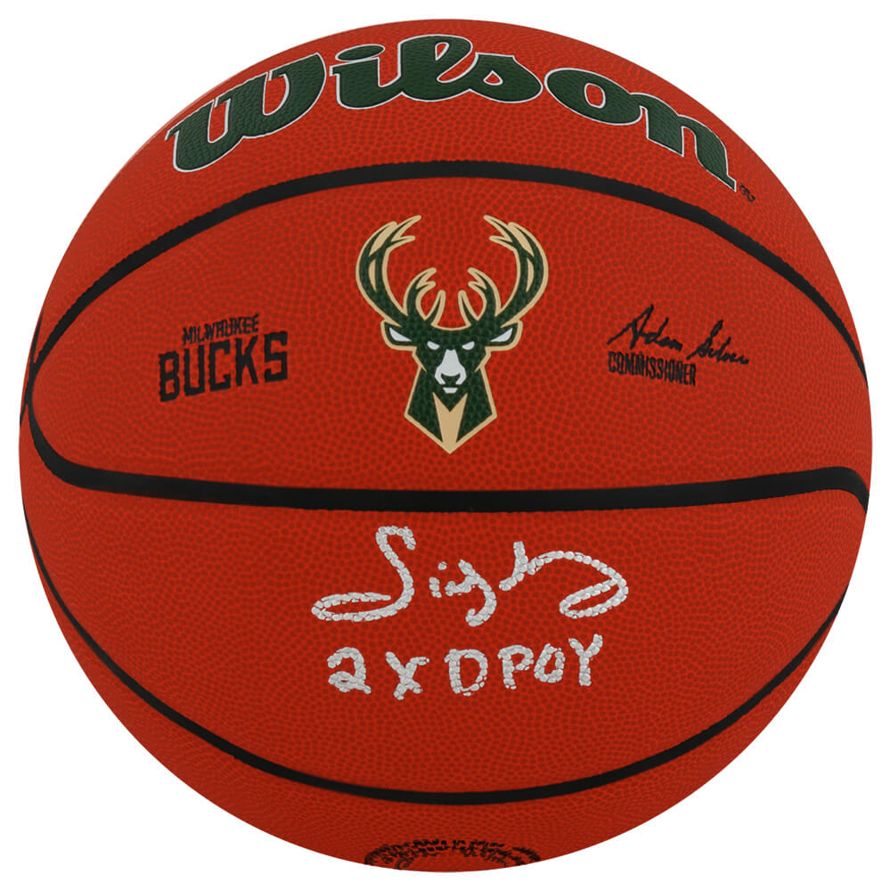 Sidney Moncrief Autographed Wilson Milwaukee Bucks Logo NBA Basketball with 2x DPOY-Powers Sports Memorabilia