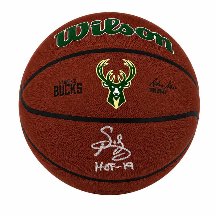 Sidney Moncrief Autographed Milwaukee Bucks Logo Wilson Alliance NBA Basketball with HOF'19-Powers Sports Memorabilia
