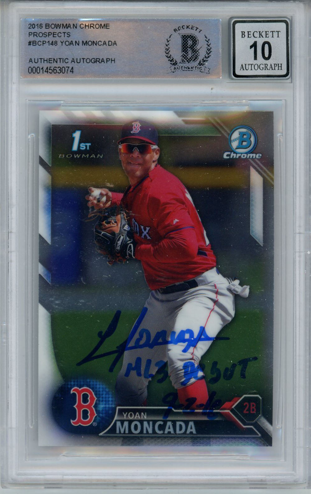 Yoan Moncada Chicago White Sox Signed Card - 2016 Bowman Chrome Prospects Beckett 10 Slab Beckett - 41096-Powers Sports Memorabilia